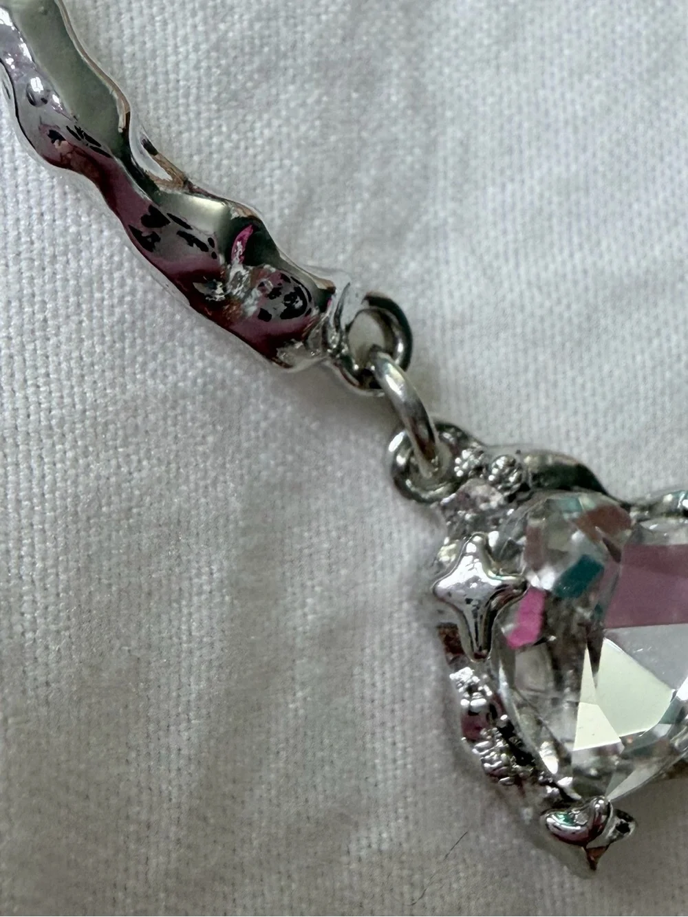 Brand New Y2K Magic Fairytale Silver White Diamond Heart Pendant 18” Necklace